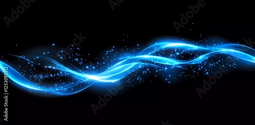 Obraz na płótnie Abstract digital background with blue neon glow waves on black, holographic glitch effect, and glowing lines in motion. w salonie