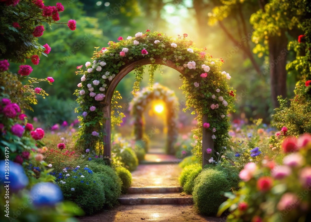 Fototapeta premium Mystical Flower Portal: Enchanting Secret Garden Tilt-Shift Photo