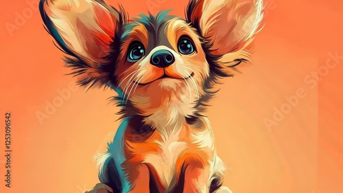 Adorable puppy with big ears exudes happiness and charm in vibrant sunset ambiance. Generative AI