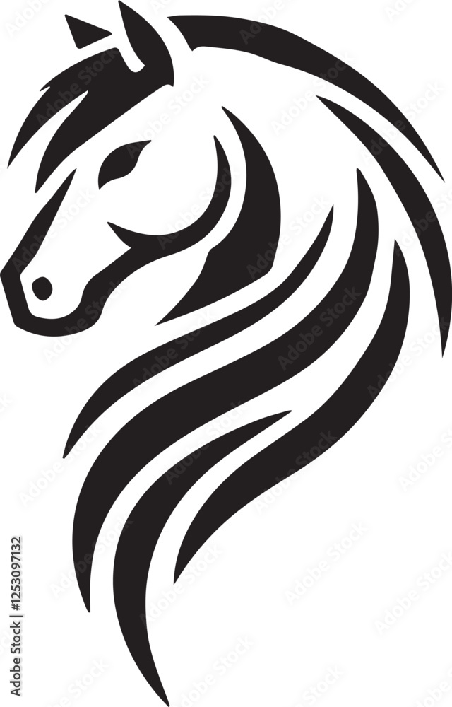 Obraz premium Tribal-Style Horse Head Vector Illustration Black and White