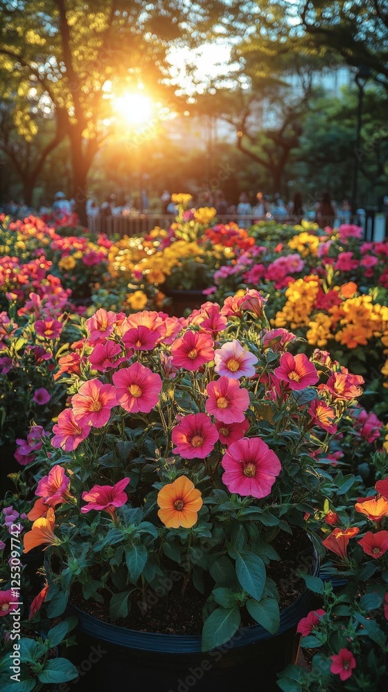 Obraz premium Vibrant Flower Garden At Sunset