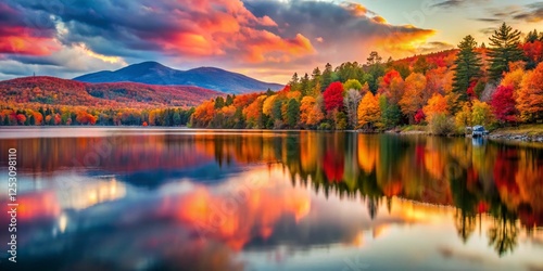 New England Fall Foliage Lake Long Exposure Photography - Vibrant Autumn Colors