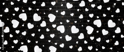 White hearts in motion on a dark background with glitter - Valentine's Day
