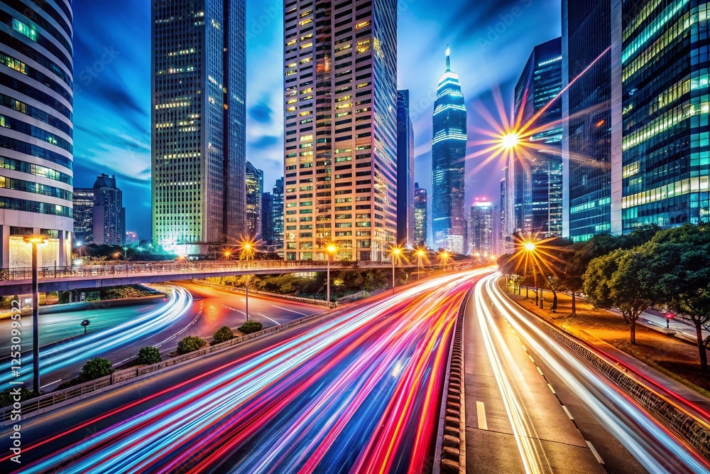 Fototapeta premium Night City Traffic Flow: Abstract Light Trails and Urban Density