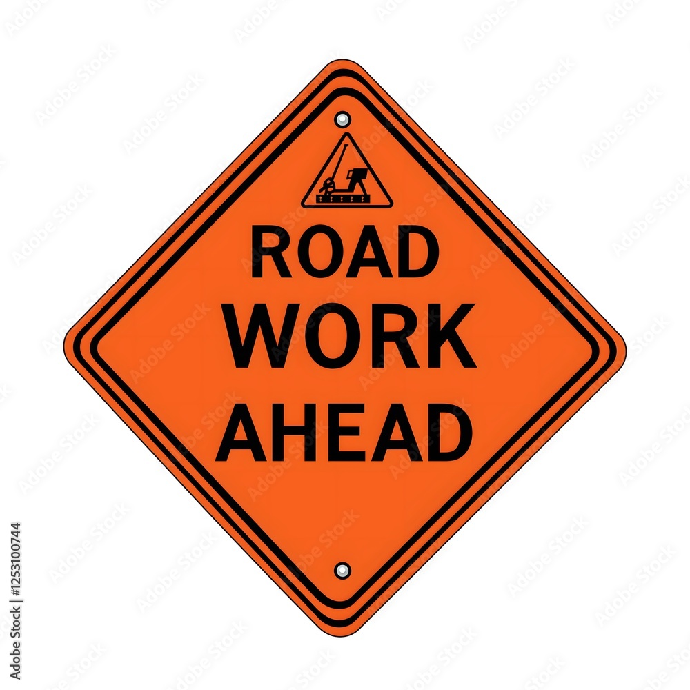 Modern Road Work Ahead Traffic Sign Decal with Professional Orange Diamond Warning Design, Construction Safety Symbol featuring Contemporary Style and Clean Detail Modern Road Work Ahead Traffic Sign Decal with Professional Orange Diamond Warning Design, Construction Safety Symbol featuring Contemporary Style and Clean Detail