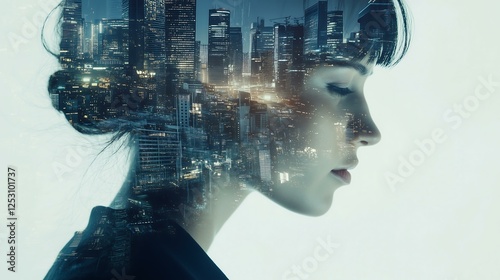 Wallpaper Mural Double Exposure A creative double exposure portraying urban life within a person's silhouette. Torontodigital.ca