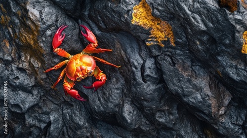 Vibrant Sally Lightfoot Crab on Volcanic Rock photo