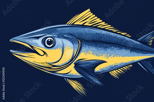 Vibrant Illustration Of A Fish With Blue And Yellow Tones, Perfect For Seafood-Related Designs, Cuisine, Or Marine Themes. photo