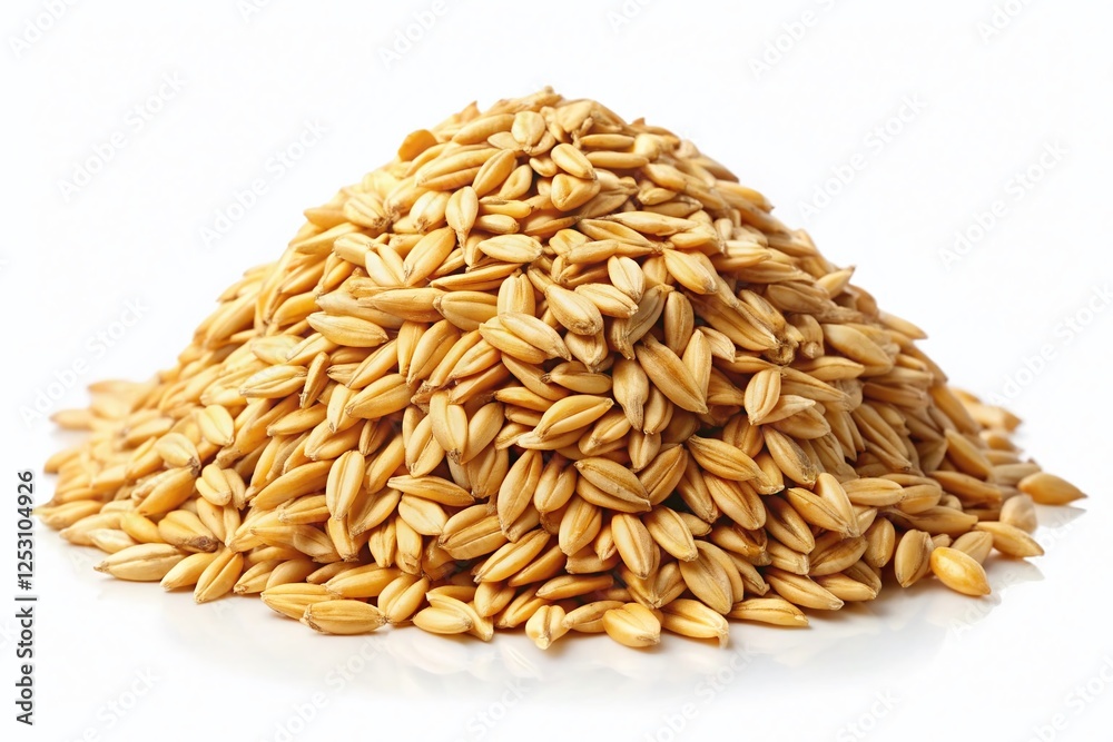 Organic Whole Oats Pile, Healthy Grain Food, Breakfast Cereal, White Background, Nutritional Ingredient Organic Whole Oats Pile, Healthy Grain Food, Breakfast Cereal, White Background, Nutritional Ingredient