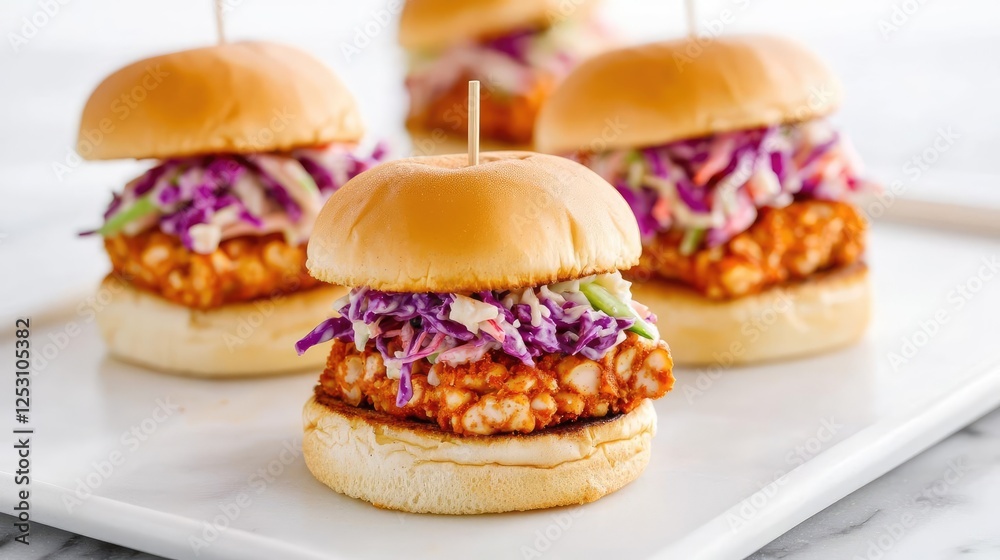 Plant based cuisine vegetarian fusion concept. Smoked paprika-spiced jackfruit sliders with crunchy coleslaw Plant based cuisine vegetarian fusion concept. Smoked paprika-spiced jackfruit sliders with crunchy coleslaw