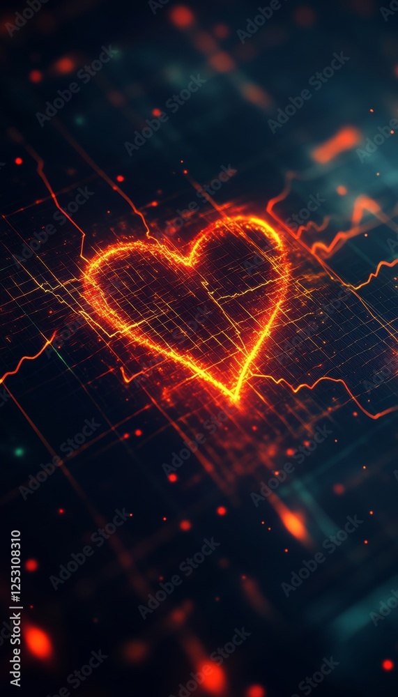 Glowing Red Heart EKG Pattern, Symbolizing Love, Healthcare, on a Dark Vector Background. Glowing Red Heart EKG Pattern, Symbolizing Love, Healthcare, on a Dark Vector Background.