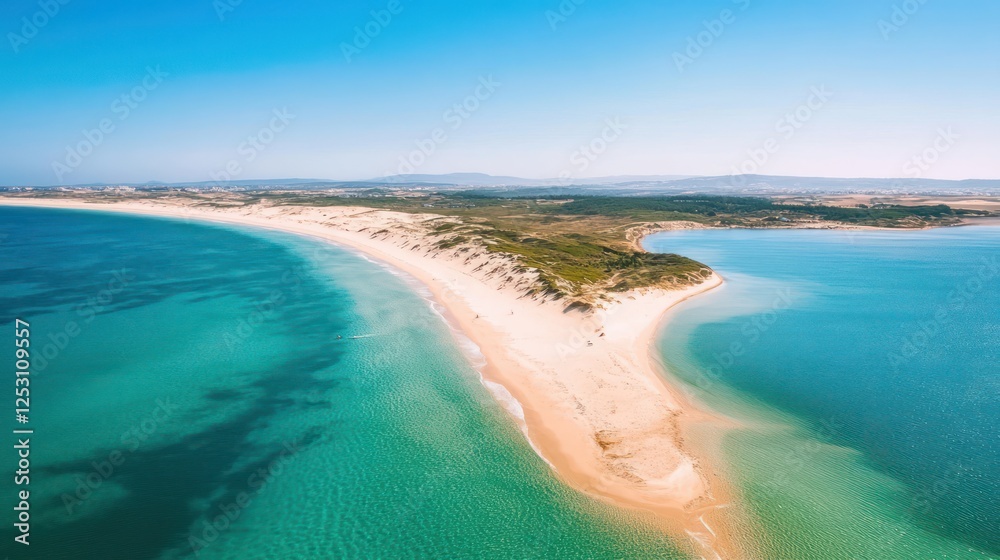 Aerial View of a Pristine Beach and Turquoise Waters Aerial View of a Pristine Beach and Turquoise Waters