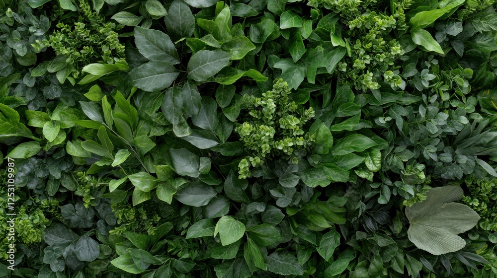 Fototapeta premium A lush tapestry of dense, dark green foliage creates a rich and vibrant natural texture, evoking the essence of verdant life.