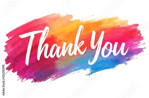 A Thank you poster with a spectrum of brush strokes on a white background. Colorful gradient brush drawing.