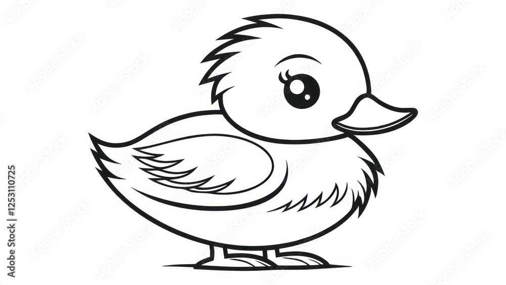 Obraz premium Cute Cartoon Duck Line Art with Simple Design Line Art for Coloring Pages