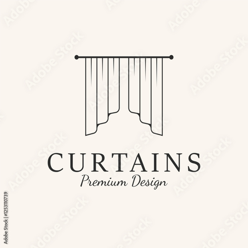 curtain line art logo vector design illustration.