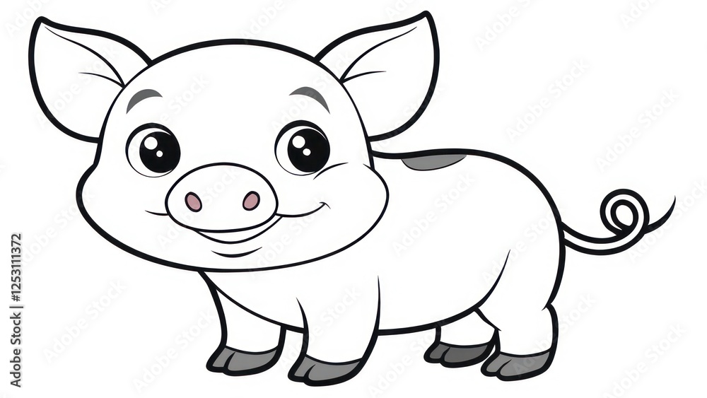 Fototapeta premium Cartoon Pig with Wide Eyes and Happy Expression on White Background