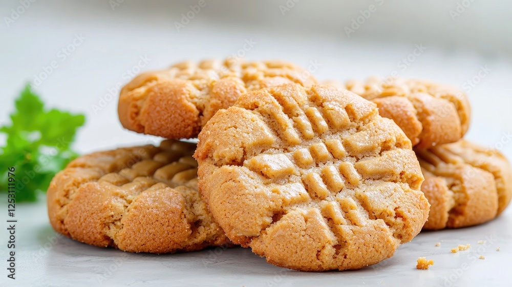 Stacked Peanut Butter Cookies on Marble Surface Stacked Peanut Butter Cookies on Marble Surface