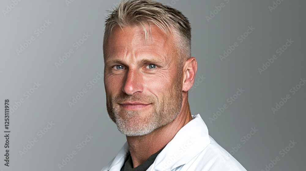 Fototapeta premium Confident doctor portrait, studio shot, grey background