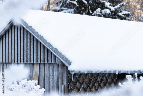 Häuser, Stadel, Baum mit Schnee photo