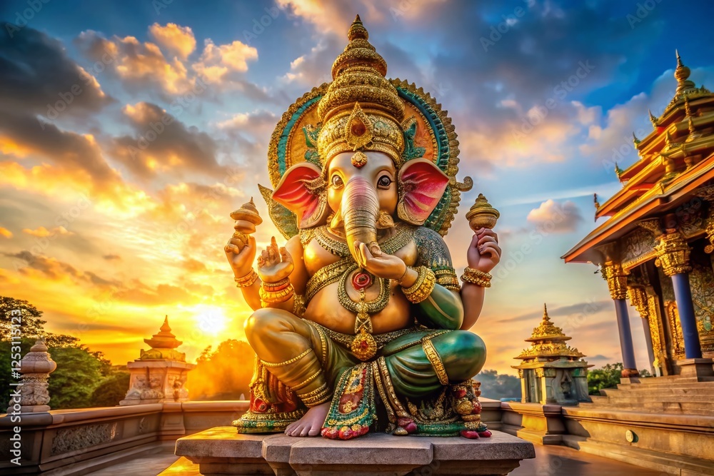 Panoramic View of Shakti Ganapati Hindu God Statue at Temple Panoramic View of Shakti Ganapati Hindu God Statue at Temple