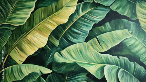 Lush Tropical Banana Leaves Painting: A Vibrant Green Oasis