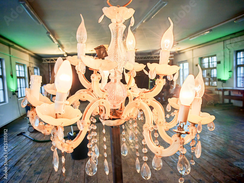 crystal chandelier in interior lighting and light design photo