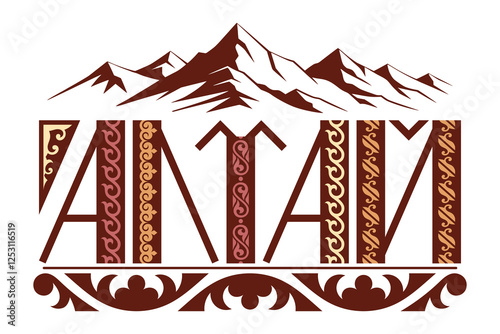 Ethnic art, Altai inscription, Altai ornament, isolated on a white background, vector design