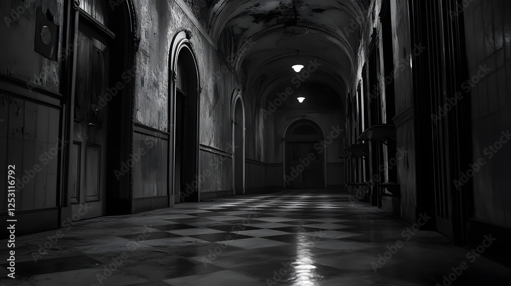 An abandoned asylum at midnight, with the sound of distant footsteps echoing through the empty halls. Shadows seem to move of their own accord. An abandoned asylum at midnight, with the sound of distant footsteps echoing through the empty halls. Shadows seem to move of their own accord.