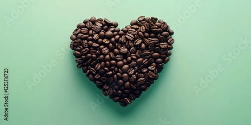 A heart shape made with coffee beans. A symbol of love for coffee.