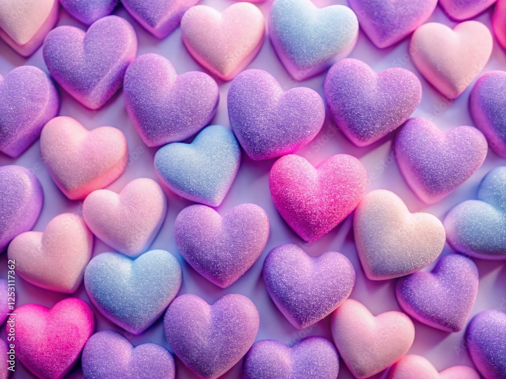 Fototapeta premium Pastel Pink and Purple Heart Pattern Background, Romantic Love Texture, Valentine's Day Design