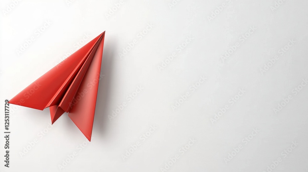 Fototapeta premium Red Origami Airplane on White Background
