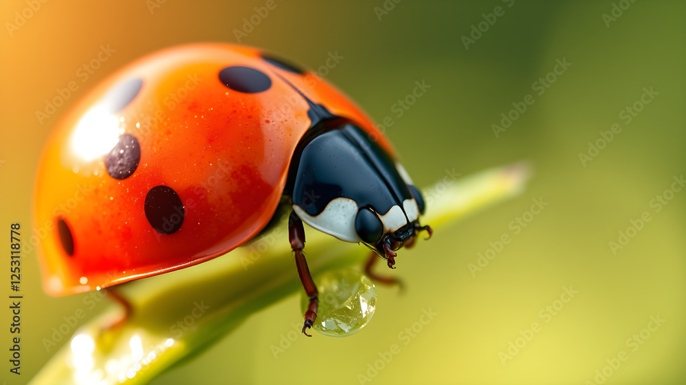 Fototapeta premium Micro photography of on a Blade of Grass: Nature's Tiny Marvel. Generative AI.
