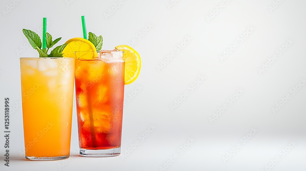 Refreshing Summer Drinks In Glasses With Ice Refreshing Summer Drinks In Glasses With Ice