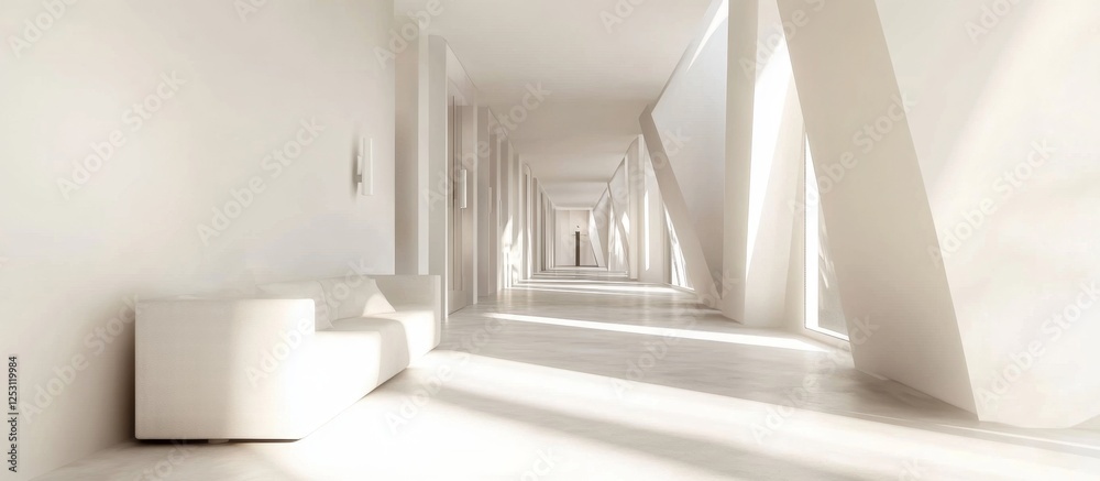 Fototapeta premium Modern White Corridor with Bench