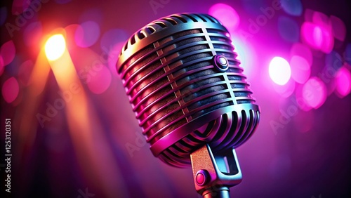 Pink Night Studio Shot: Microphone on Stand,  Low-Light Music Recording Glam
