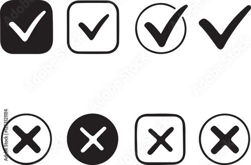 Collection of Checkmark and X Icons for User Interface Design