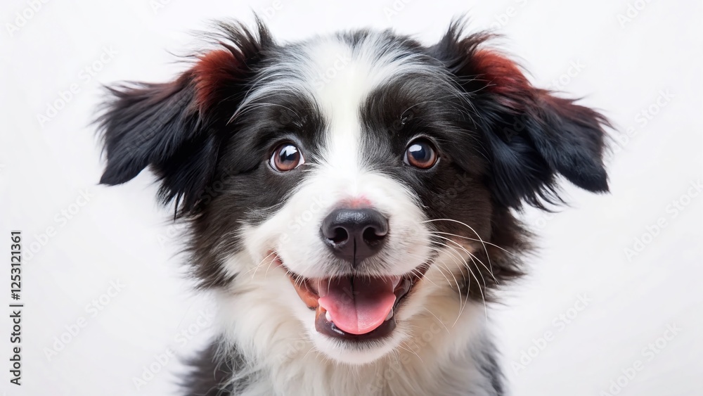 Playful Black and White Puppy Posing for Adorable Stock Photo Playful Black and White Puppy Posing for Adorable Stock Photo