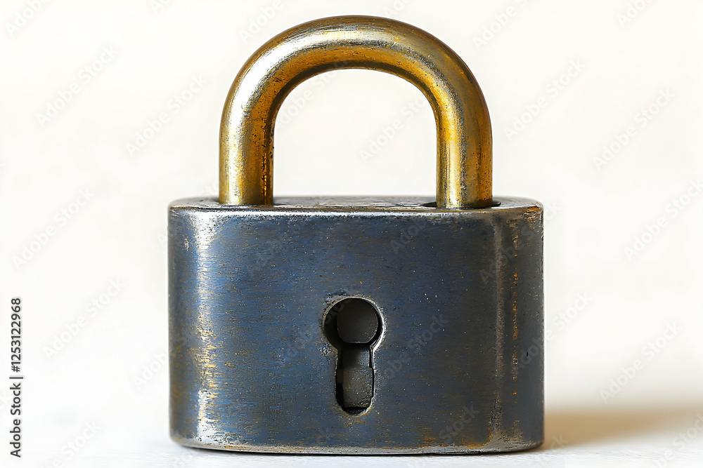 Old brass padlock on white background. Security concept Old brass padlock on white background. Security concept