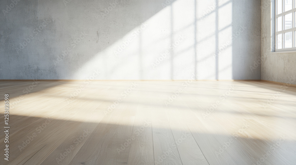 bright, empty room with wooden flooring and soft sunlight casting shadows on walls, creating serene and spacious atmosphere bright, empty room with wooden flooring and soft sunlight casting shadows on walls, creating serene and spacious atmosphere