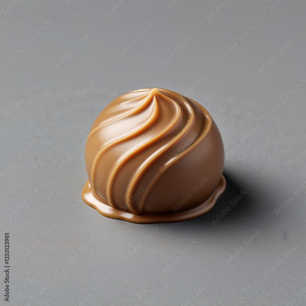 A satinsmooth honey truffle chocolate on plain gray background A satinsmooth honey truffle chocolate on plain gray background