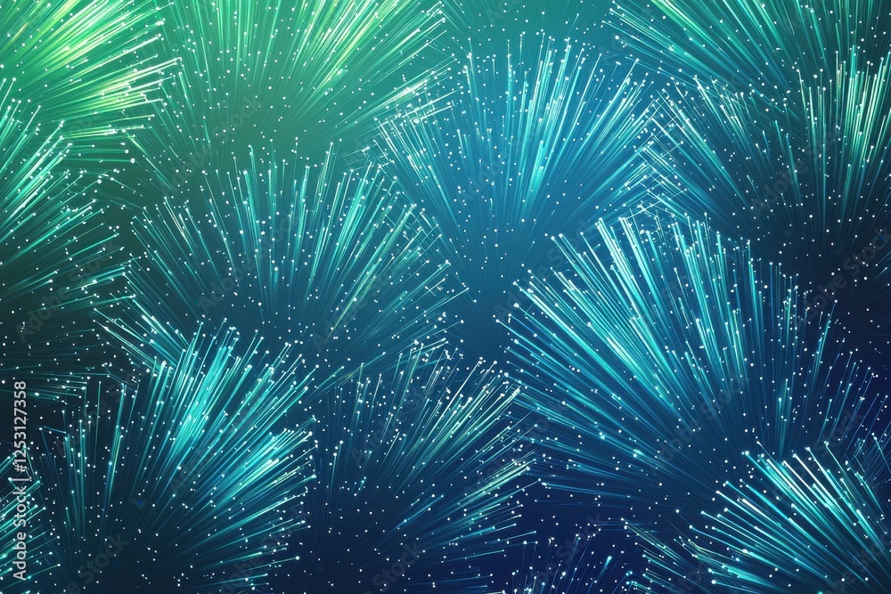 Fototapeta premium Seamless glowing fiber optic strands with vibrant blue and green gradients in a futuristic pattern