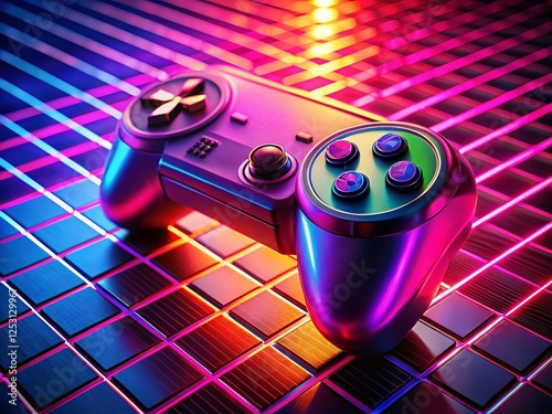 Retro Game Controller Panoramic, Colorful 80s Background, Vintage Gaming, Classic Joystick, Pixel Art photo