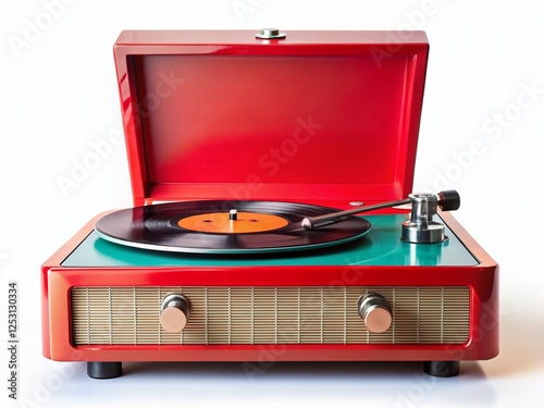 Retro Radiogram: Vintage Record Player & Radio Tuner on White Background - Stock Photo