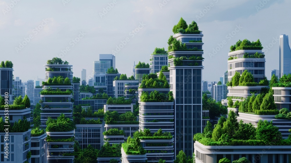 Obraz premium Innovative Urban Landscape with Lush Green Architecture Design