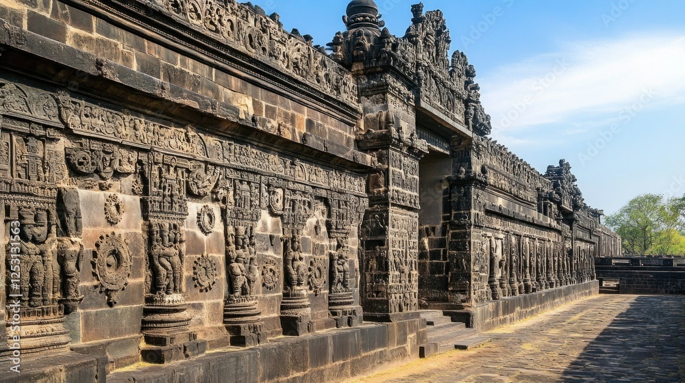 Obraz premium Ancient Temple Wall with Intricate Carvings in India