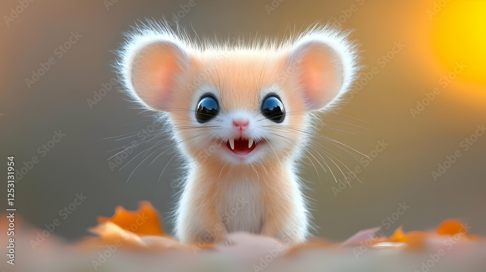 Fototapeta premium Cute cartoon mouse autumn leaves background