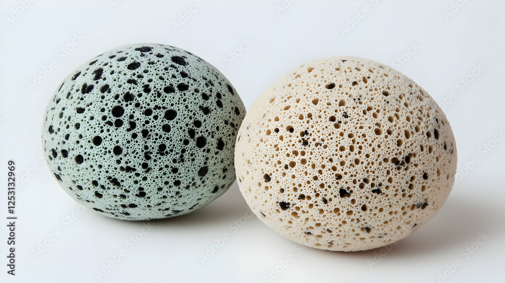 Two speckled decorative spheres on white Two speckled decorative spheres on white