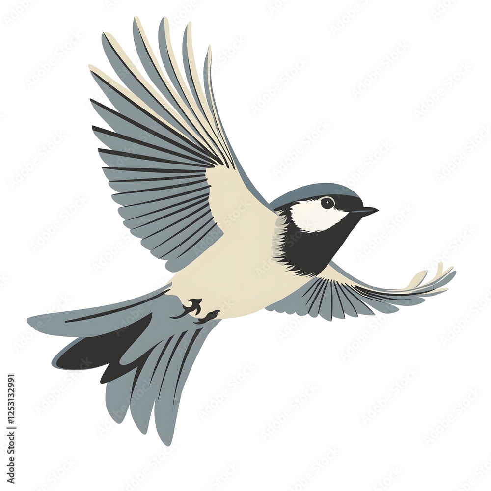 Obraz premium Natural Flying Bird Wildlife Modern Artistic Dynamic Avian Movement Realistic Contemporary Wall Decal Design Vinyl Art Creative Nature Illustration