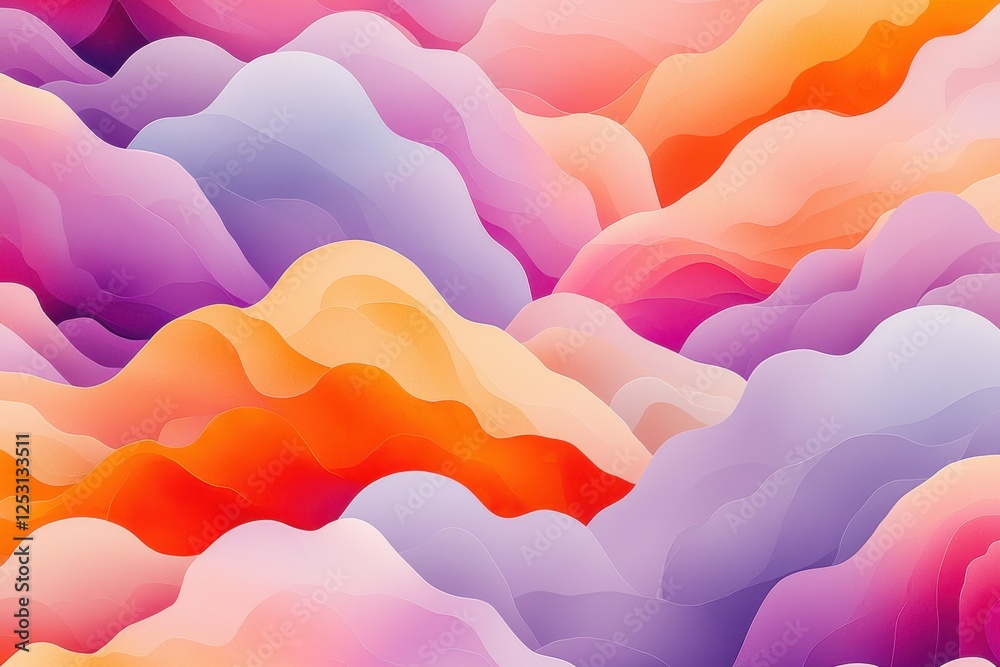 Fototapeta premium Vibrant abstract cloud shapes in soft pink, orange, and purple hues evoke a tranquil sunset sky ambiance